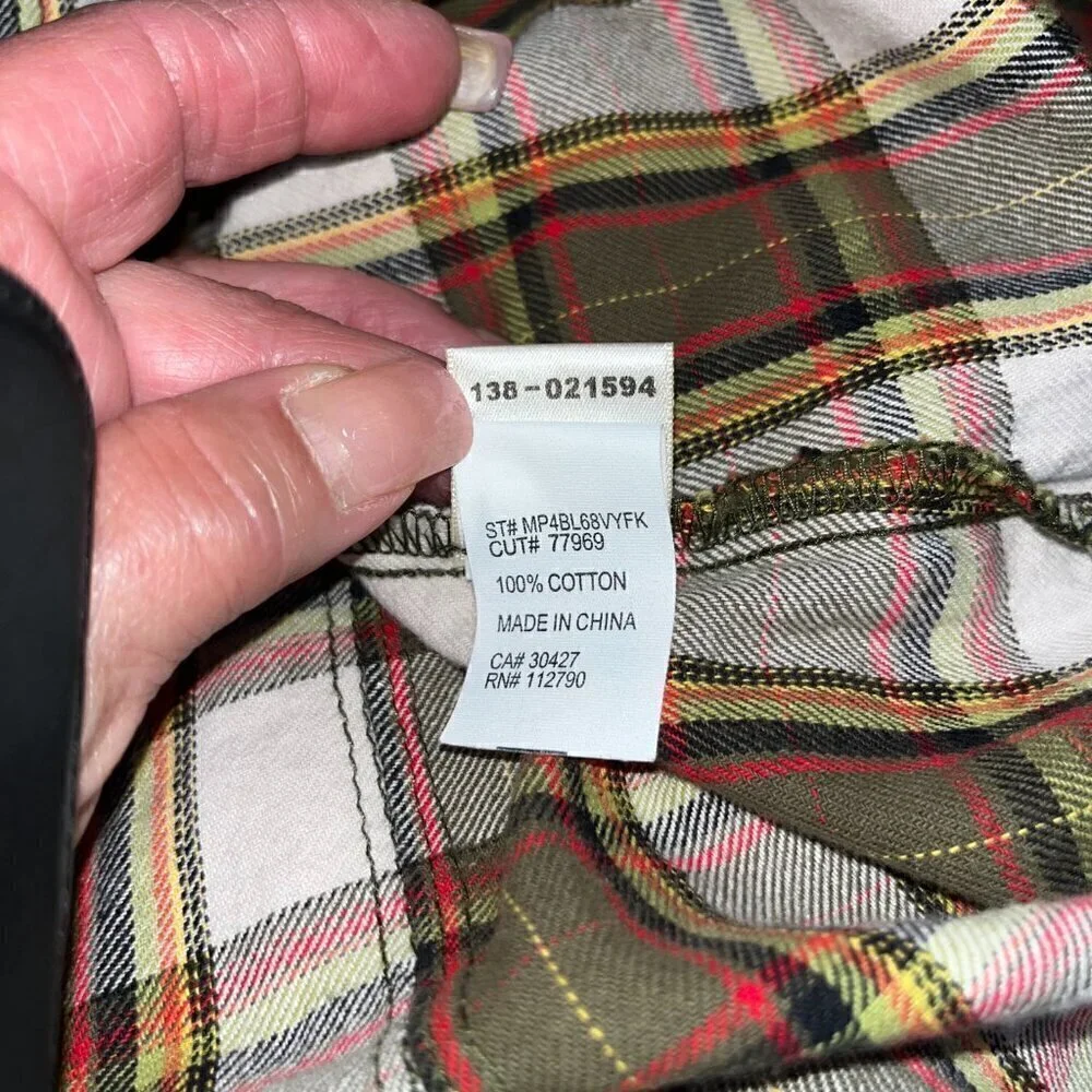 TRUE RELIGION Western Snap Front Horseshoe Pocket Plaid Flannel Shirt Men's  S